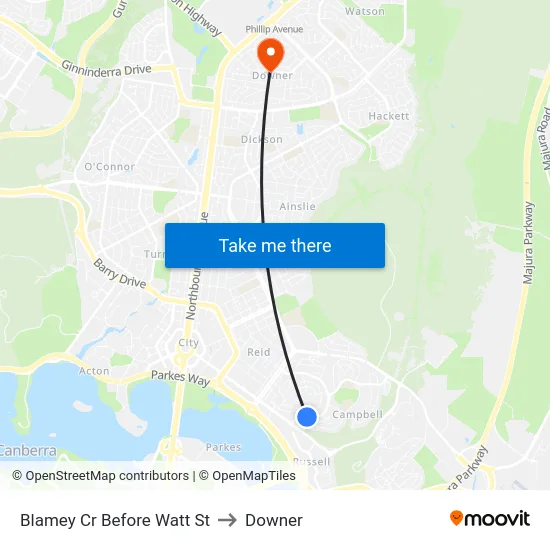 Blamey Cr Before Watt St to Downer map