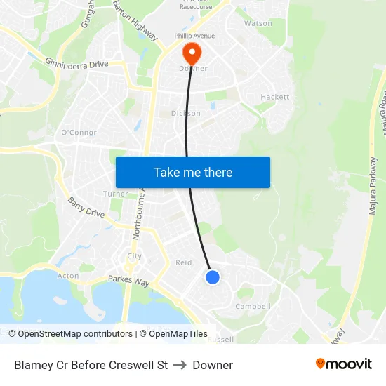Blamey Cr Before Creswell St to Downer map