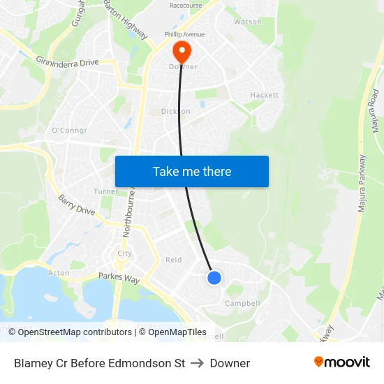 Blamey Cr Before Edmondson St to Downer map