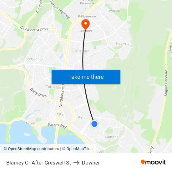 Blamey Cr After Creswell St to Downer map
