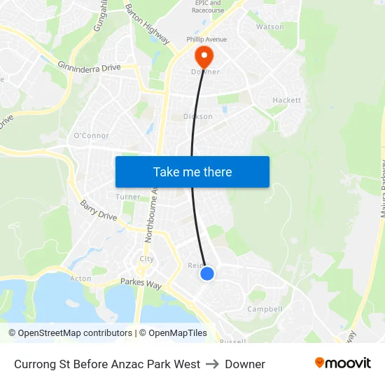 Currong St Before Anzac Park West to Downer map