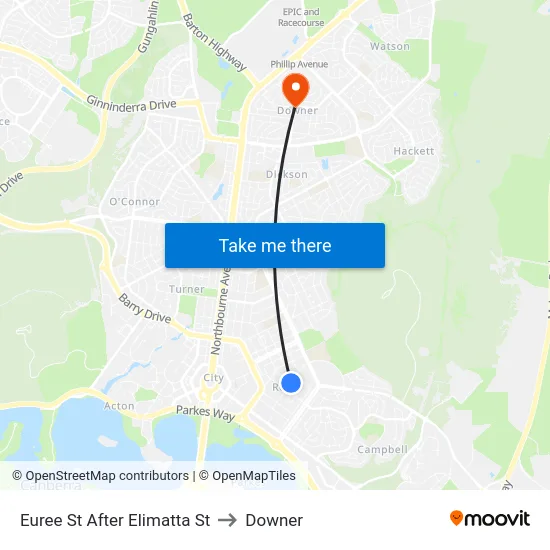 Euree St After Elimatta St to Downer map