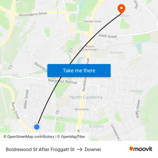 Boldrewood St After Froggatt St to Downer map