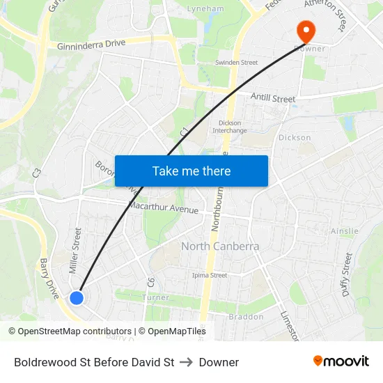 Boldrewood St Before David St to Downer map