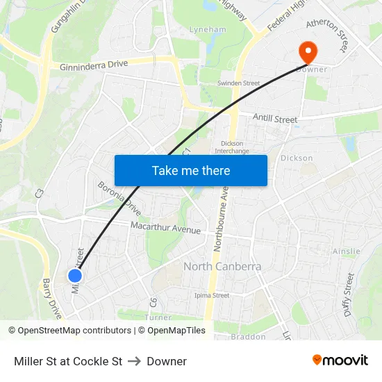 Miller St at Cockle St to Downer map