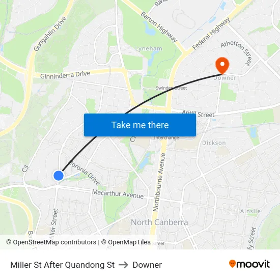 Miller St After Quandong St to Downer map