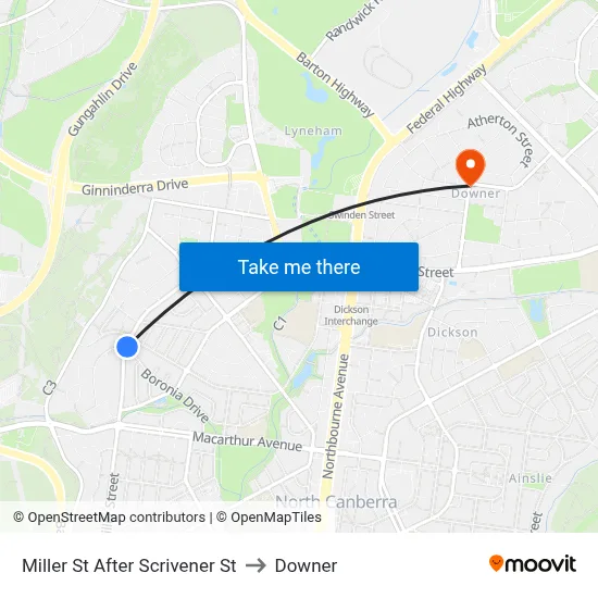 Miller St After Scrivener St to Downer map