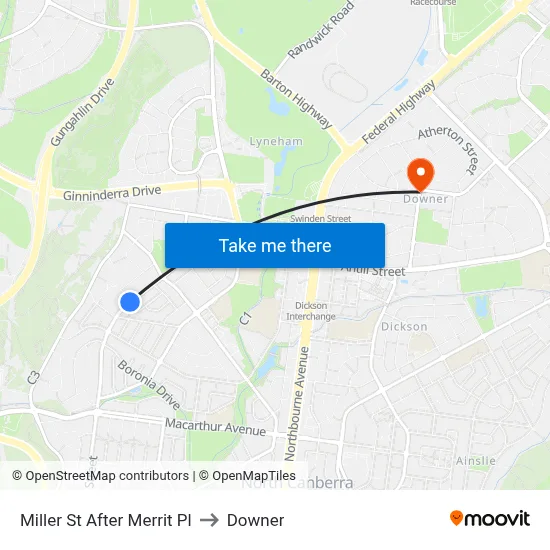 Miller St After Merrit Pl to Downer map