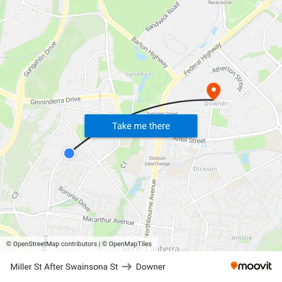 Miller St After Swainsona St to Downer map