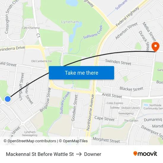 Mackennal St Before Wattle St to Downer map
