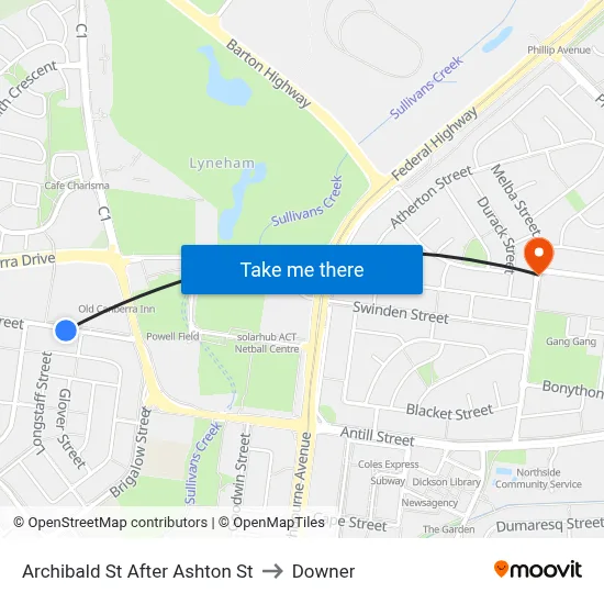 Archibald St After Ashton St to Downer map