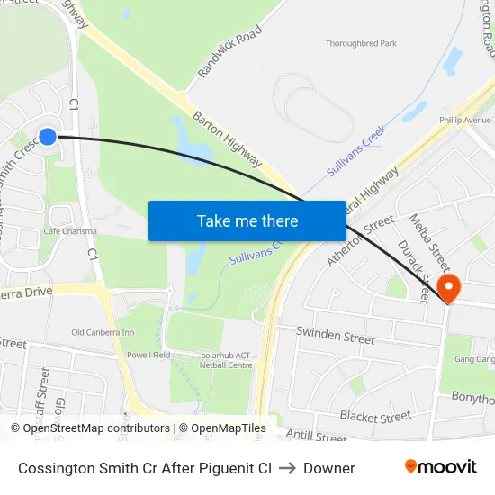 Cossington Smith Cr After Piguenit Cl to Downer map