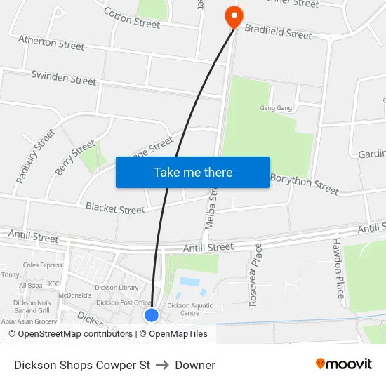 Dickson Shops Cowper St to Downer map