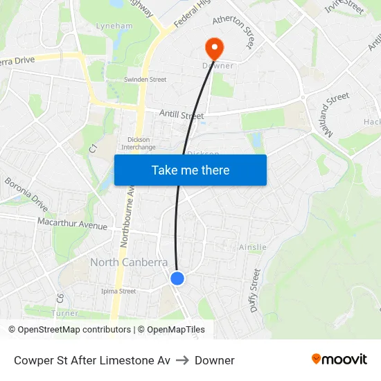Cowper St After Limestone Av to Downer map