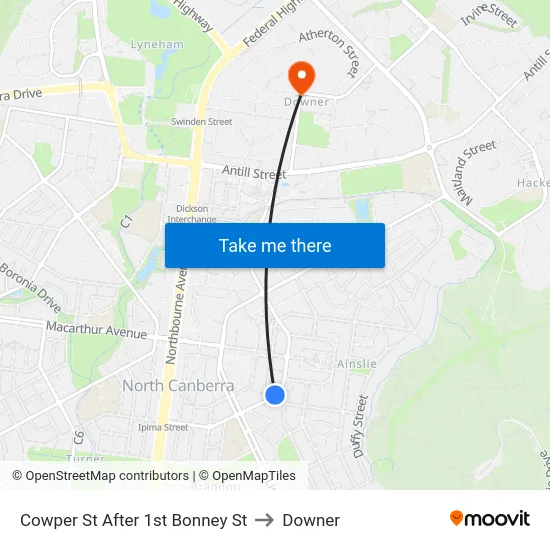 Cowper St After 1st Bonney St to Downer map