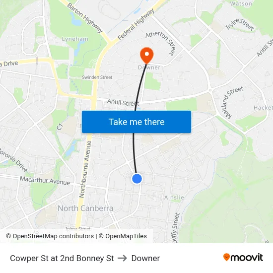 Cowper St at 2nd Bonney St to Downer map