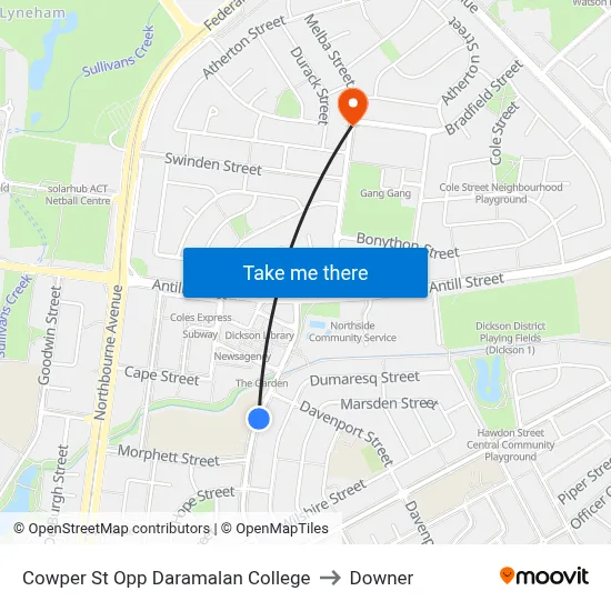 Cowper St Opp Daramalan College to Downer map