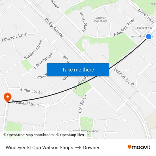 Windeyer St Opp Watson Shops to Downer map