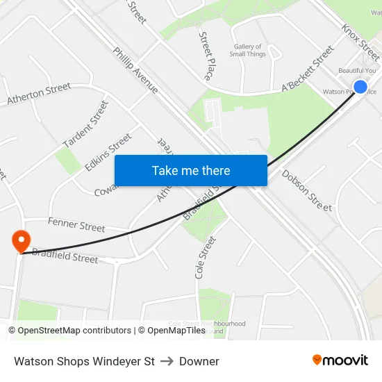 Watson Shops Windeyer St to Downer map