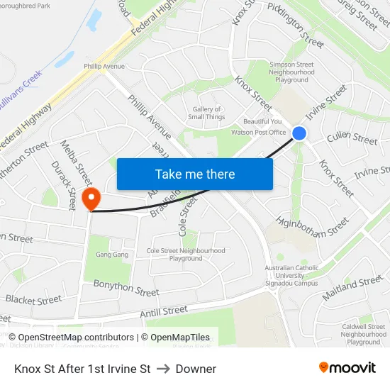 Knox St After 1st Irvine St to Downer map