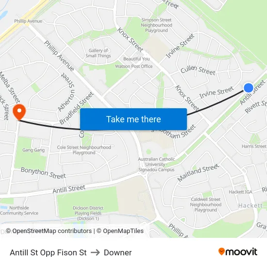 Antill St Opp Fison St to Downer map