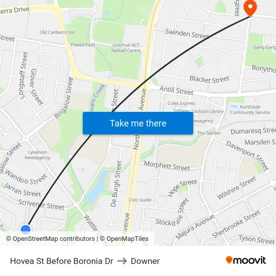 Hovea St Before Boronia Dr to Downer map