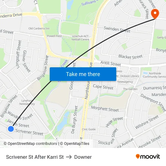 Scrivener St After Karri St to Downer map