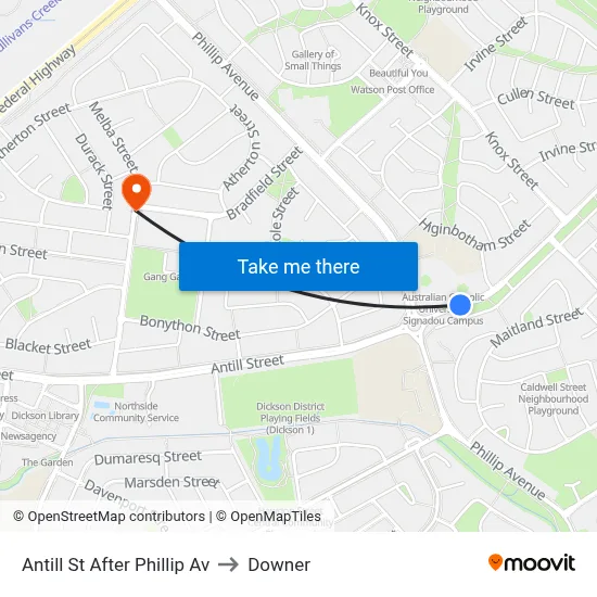 Antill St After Phillip Av to Downer map