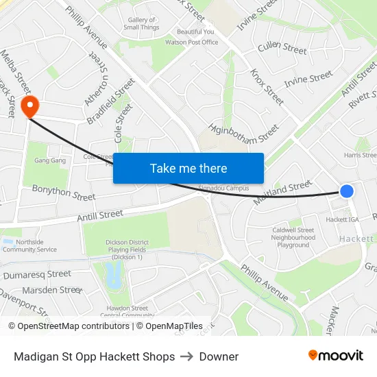 Madigan St Opp Hackett Shops to Downer map
