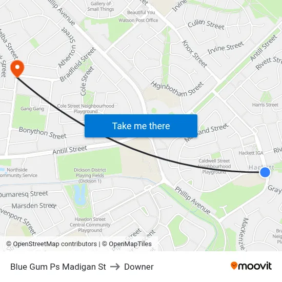 Blue Gum Ps Madigan St to Downer map