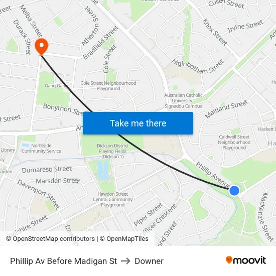 Phillip Av Before Madigan St to Downer map