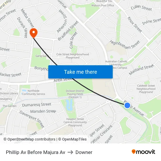 Phillip Av Before Majura Av to Downer map