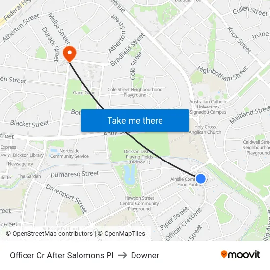 Officer Cr After Salomons Pl to Downer map