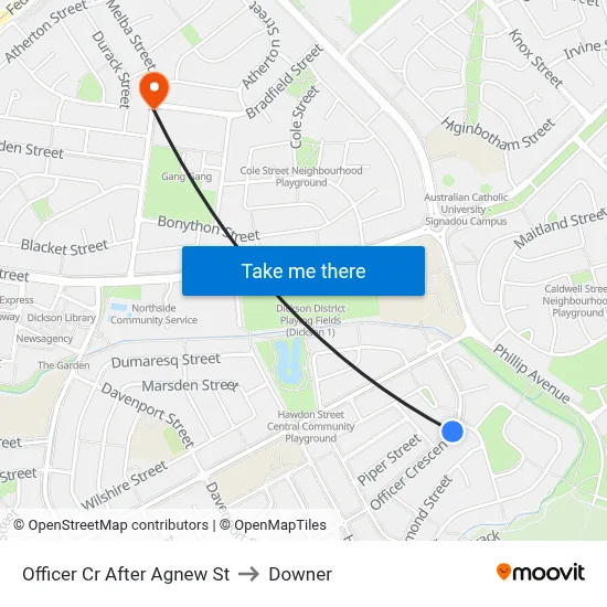 Officer Cr After Agnew St to Downer map