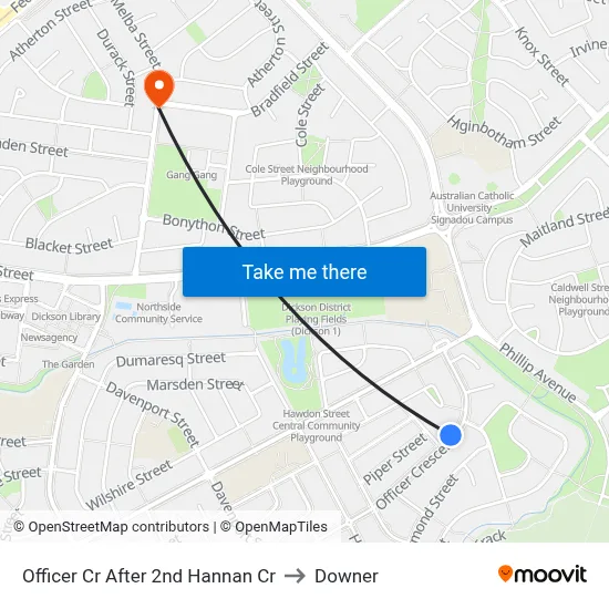 Officer Cr After 2nd Hannan Cr to Downer map