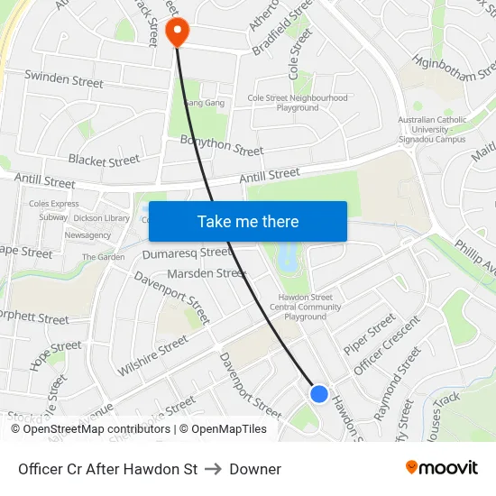 Officer Cr After Hawdon St to Downer map