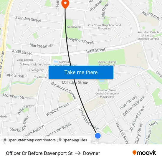 Officer Cr Before Davenport St to Downer map