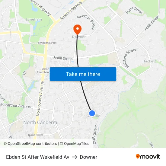 Ebden St After Wakefield Av to Downer map