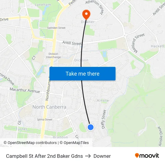 Campbell St After 2nd Baker Gdns to Downer map