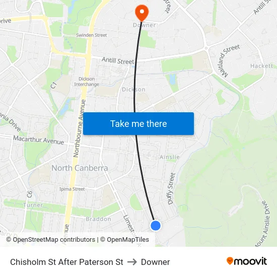 Chisholm St After Paterson St to Downer map