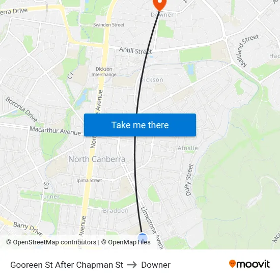 Gooreen St After Chapman St to Downer map