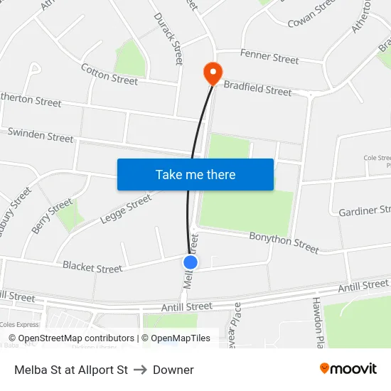 Melba St at Allport St to Downer map
