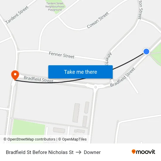 Bradfield St Before Nicholas St to Downer map