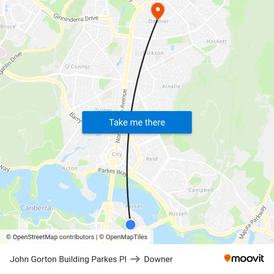 John Gorton Building Parkes Pl to Downer map