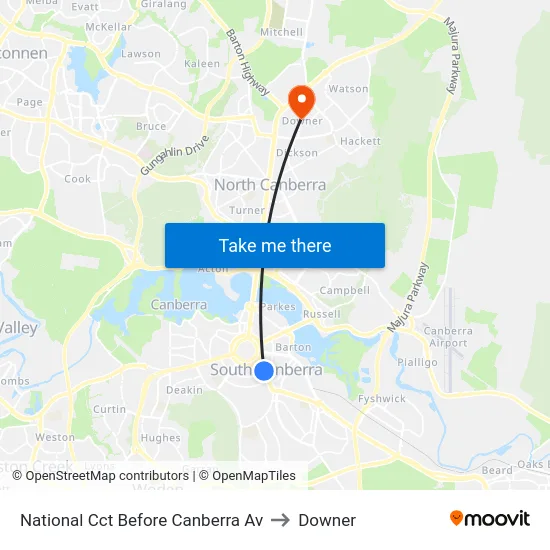 National Cct Before Canberra Av to Downer map