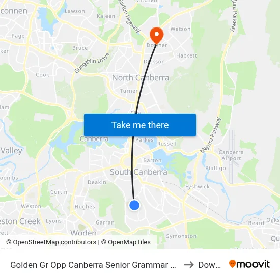 Golden Gr Opp Canberra Senior Grammar School to Downer map