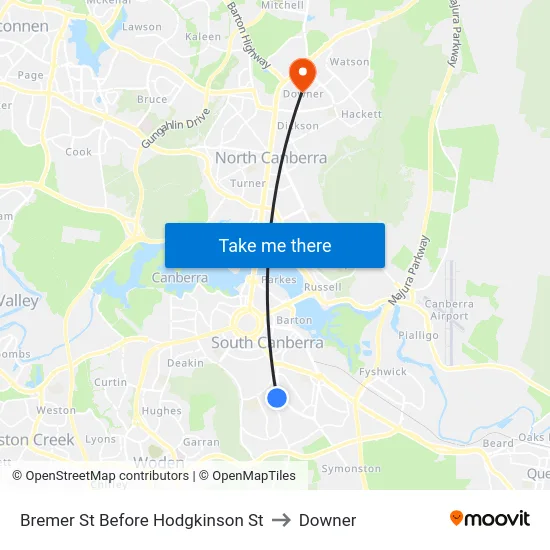 Bremer St Before Hodgkinson St to Downer map