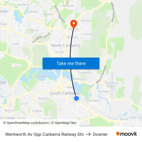 Wentworth Av Opp Canberra Railway Stn to Downer map