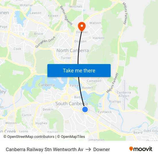 Canberra Railway Stn Wentworth Av to Downer map