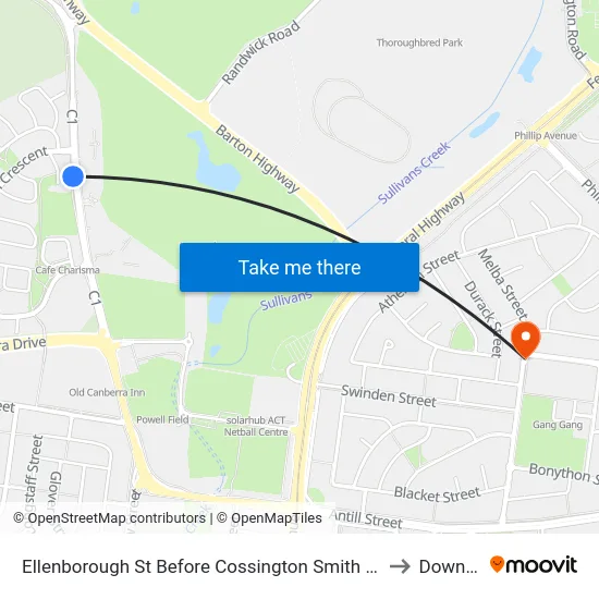 Ellenborough St Before Cossington Smith St to Downer map